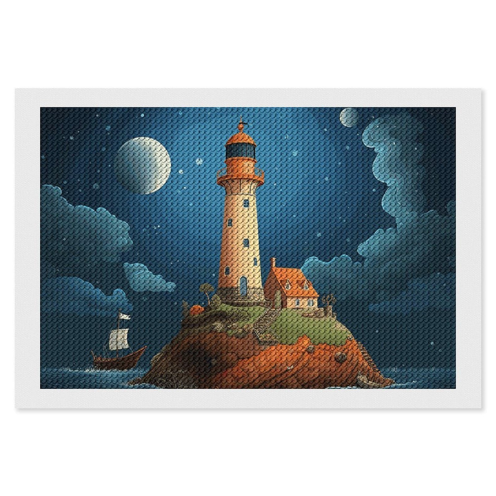 Diamond Painting Kits for Adults - DIY Diamond Art Kits for Beginners - Full 5D Paint Drill Diamond Dots Paintings- Catoon Whale Lighthouse Diamonds Pictures Gem Art And Craft Wall Decor 8"x12"