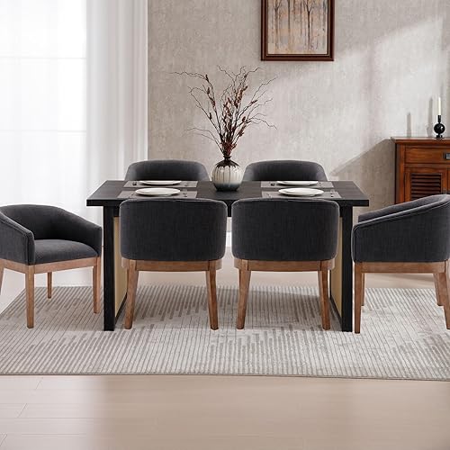 Miniatura 19 de Wahson - Juego de 2 sillas de comedor de barril de mediados de siglo, sillas de comedor beige con brazos, sillas de cocina tapizadas de lino con