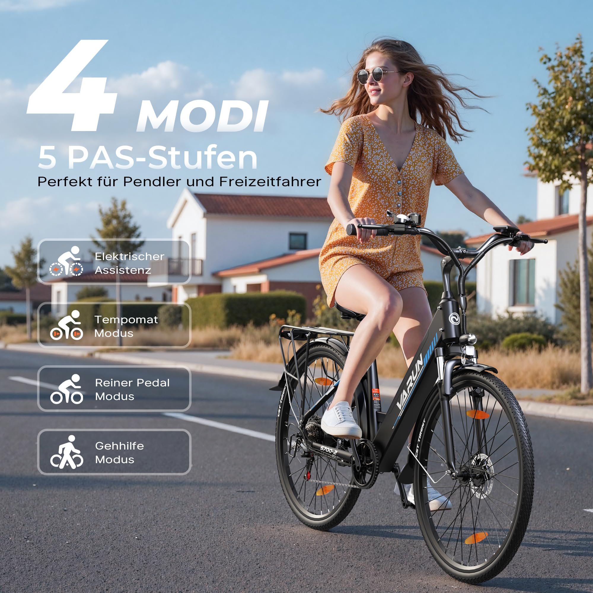 VARUN E Bike, 28 Zoll E-Bike Herren Damen mit 48V 499.2 Wh Akku, Bis zu 100 KM, 250W 55Nm Motor, Elektrofahrrad E-Fahrrad mit 7-Gang, 4 Modi, Tempomat Modus, City Ebike für Pendeln, Trekking