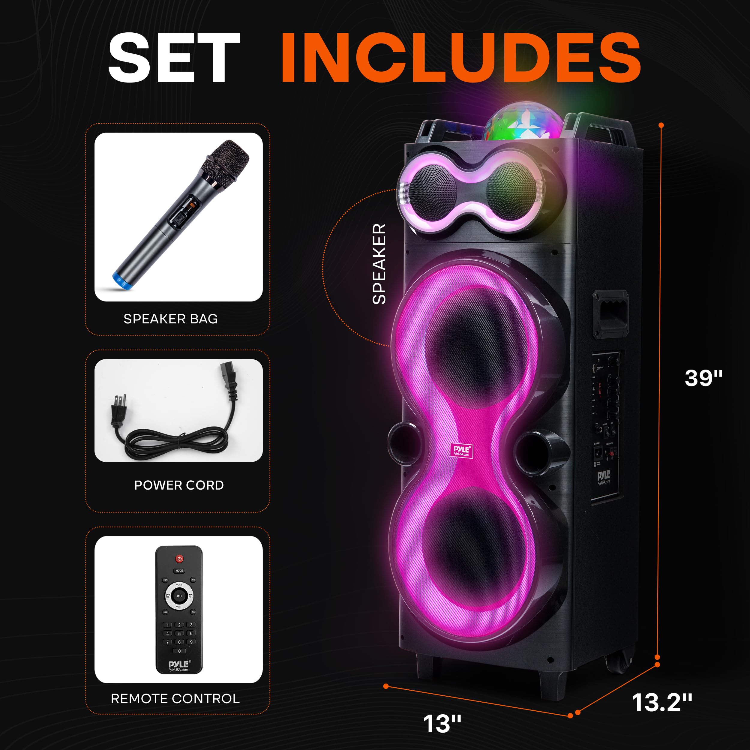 Pyle Audio Large Bluetooth Party Speaker - 240W LED Display - Dettaglio