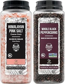 Soeos Himalayan Pink Salt 39 oz + Whole Black Peppercorns 18 oz, Coarse ...