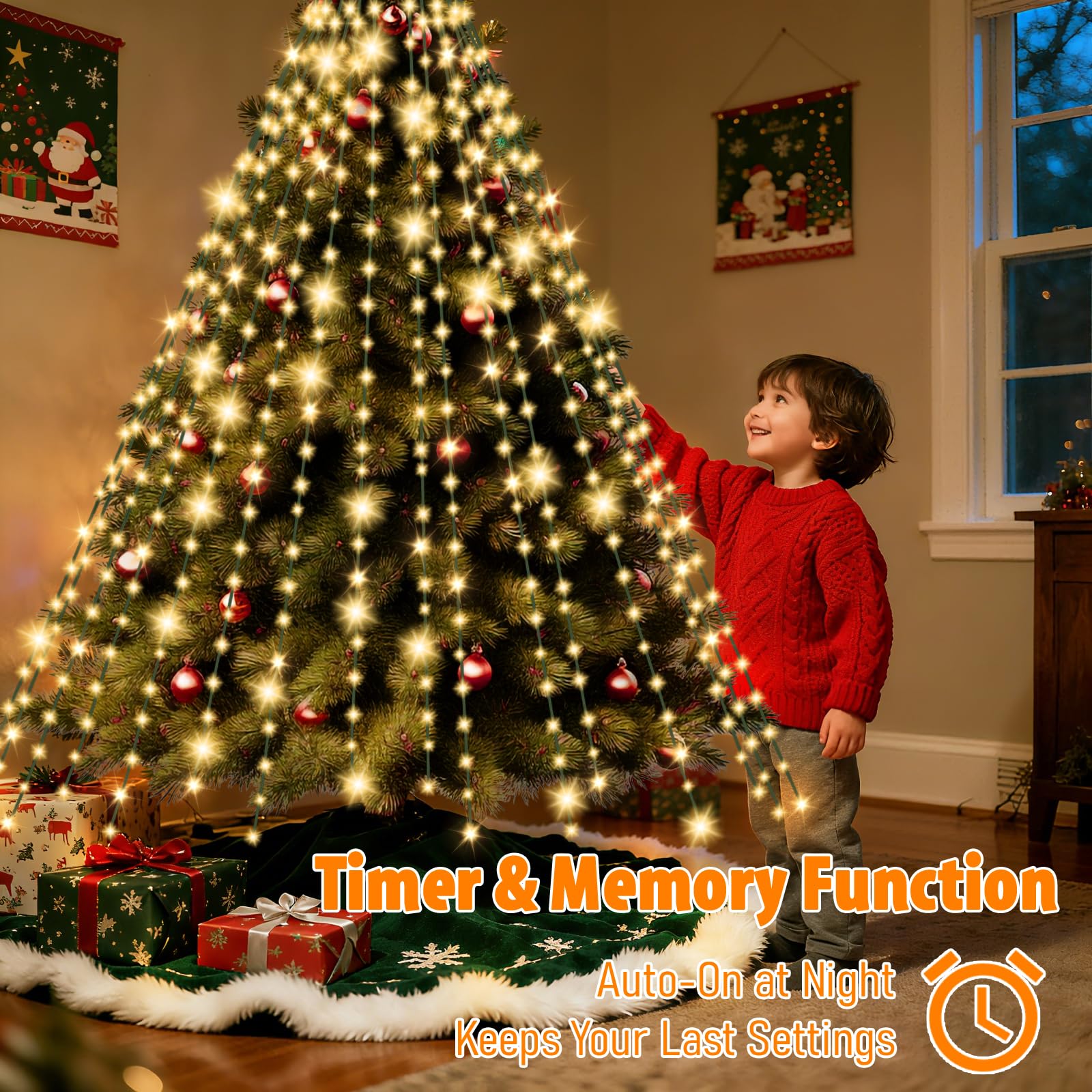 2 StückLichterkette Weihnachtsbaum, 3M 480er LED Christbaumbeleuchtung mit Ring, 8 Modi, Memory, Timer, 16 Girlanden Wasserdichte Tannenbaum Lichterkette Innen Außen für 200-350cm Baum (Packung mit 2)