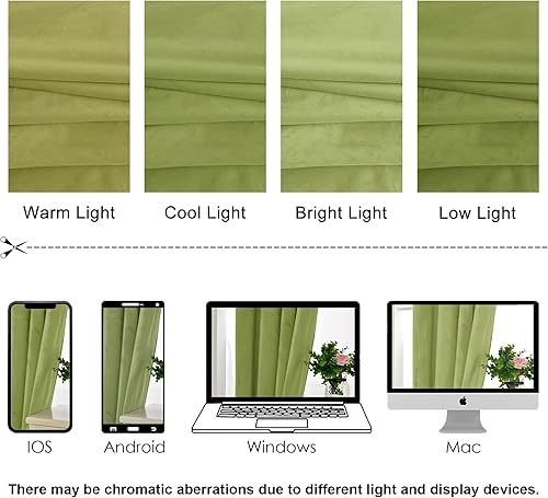 Miniatura 7 de XWZO Cortinas de terciopelo verde musgo de 84 pulgadas de largo, elegantes cortinas suaves de lujo para sala de estar, aislamiento térmico,