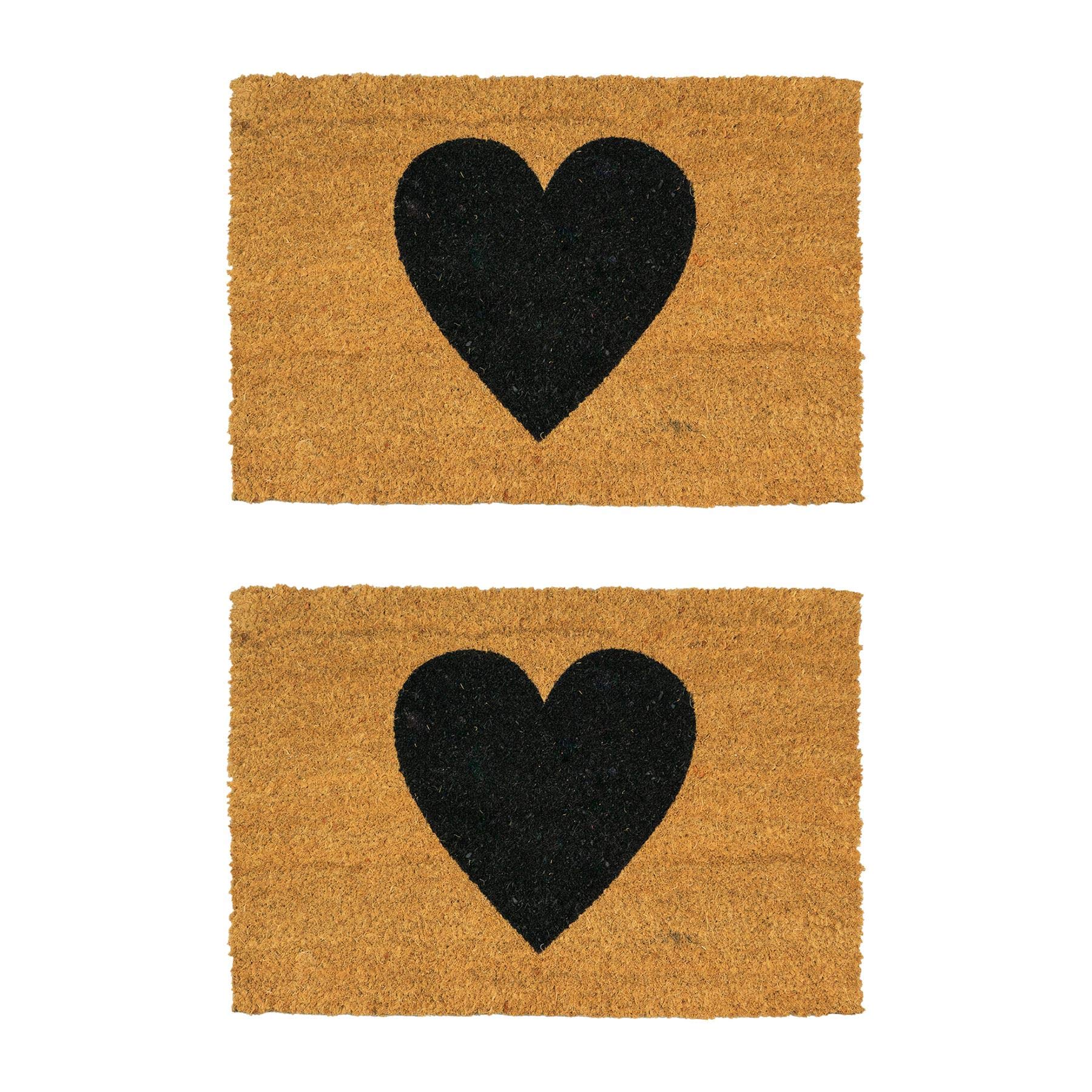 Nicola Spring Coir Door Mat - 60 x 40cm - Black Heart - Pack of 2 - Decorative Indoor Front Door Floor Mat Entry Dirt Trapper Rug Outdoor Boot Scraper Non Slip Backing Doormat โ image 1