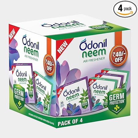 Odonil Bathroom Air Freshener Neem Mixed Fragrances Blocks 192g (48g, Pack of 4)