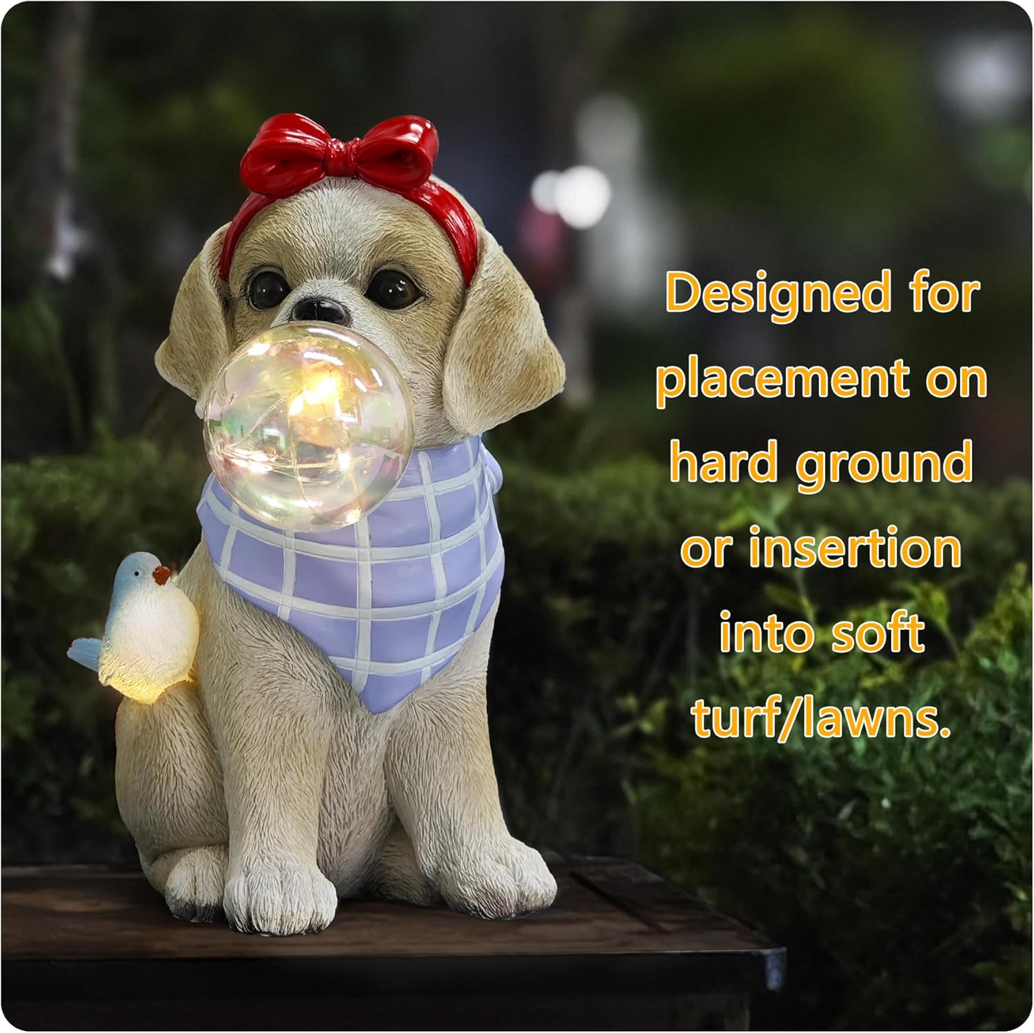 Solar Garden Dog Statue, Detachable Outdoor Decorative Stake, Light Brown Resin Labrador with LED Bubble & Bird, Christmas Decorations, Waterproof Yard Decor for Patio, Lawn, Birthday