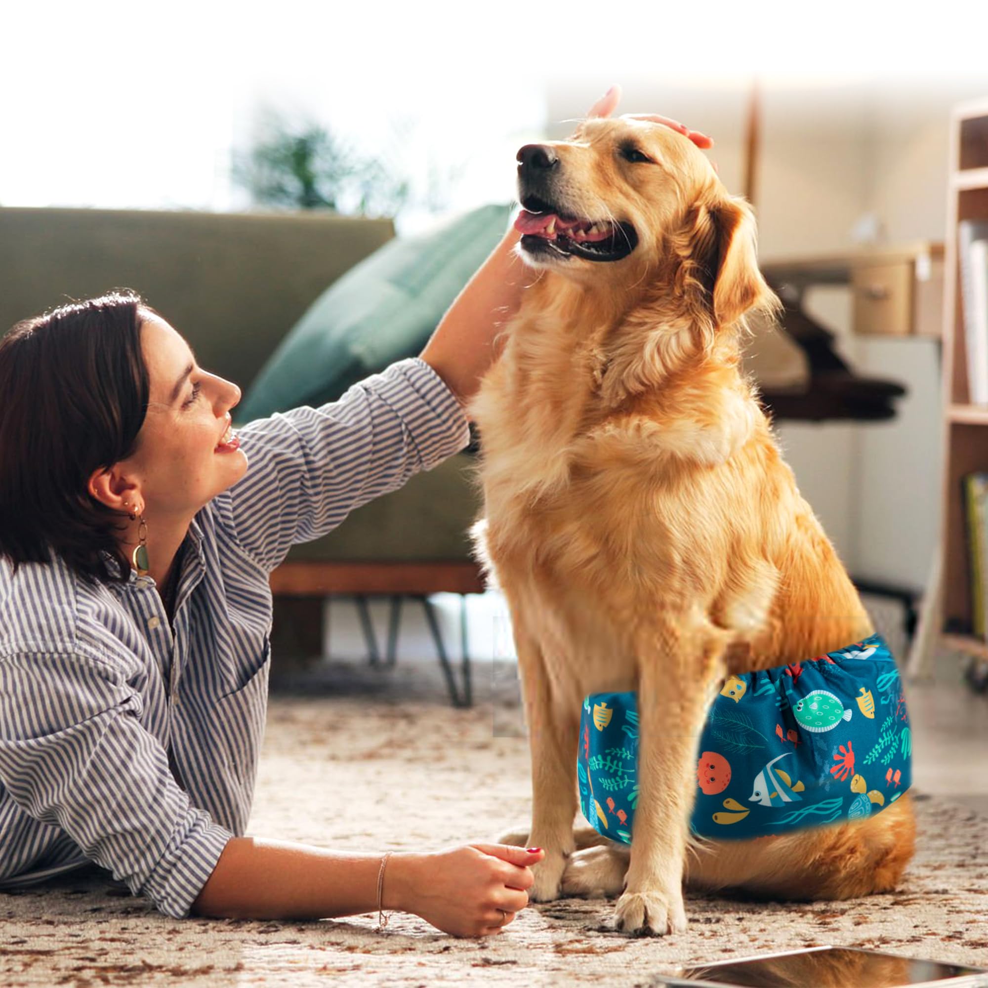 wegreeco Windeln für kleine Hunde, wiederverwendbare Bauchbänder für männliche Hunde, waschbare Hundewindeln, Größe M und L (5 Stück, XXL, Meerestiere)