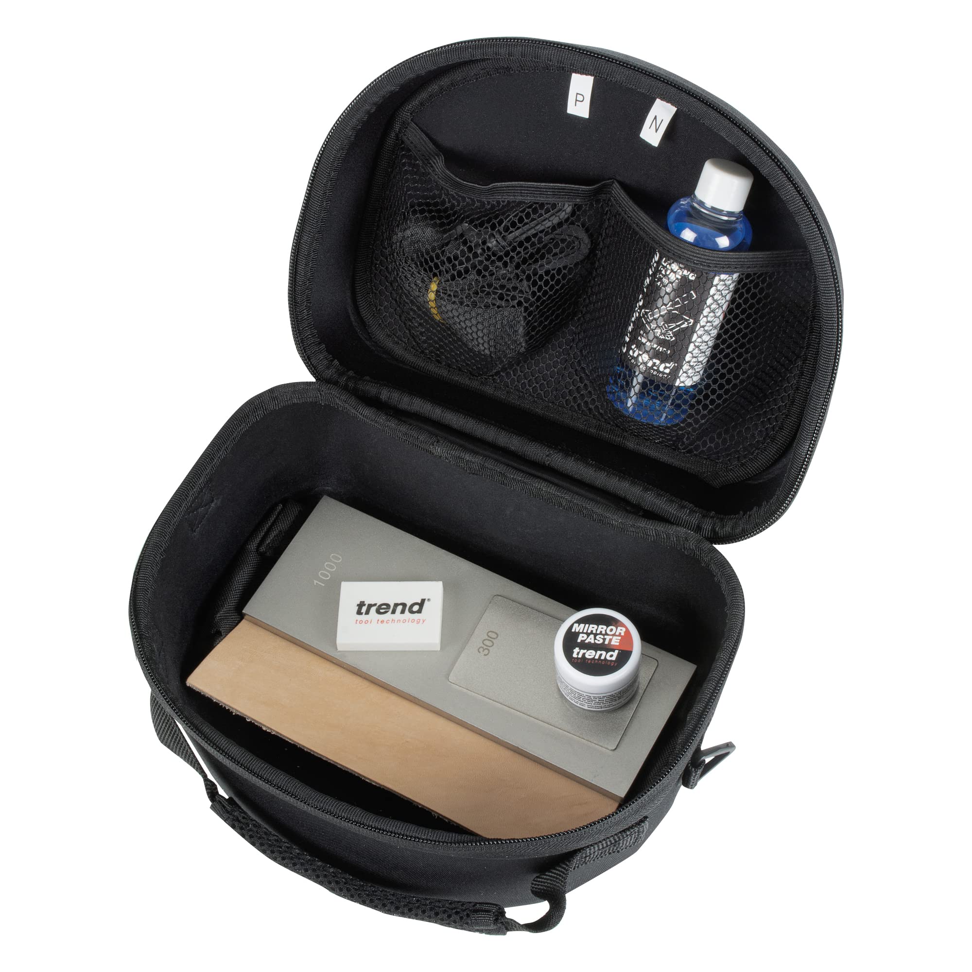 Trend Whetstone/Credit Card Sharpening Set: Diamond Sharpening Stone, Diamond Credit Card Stone, Leather Strop, Lapping Fluid, Mirror Paste & Storage Case, DWS/KIT/J