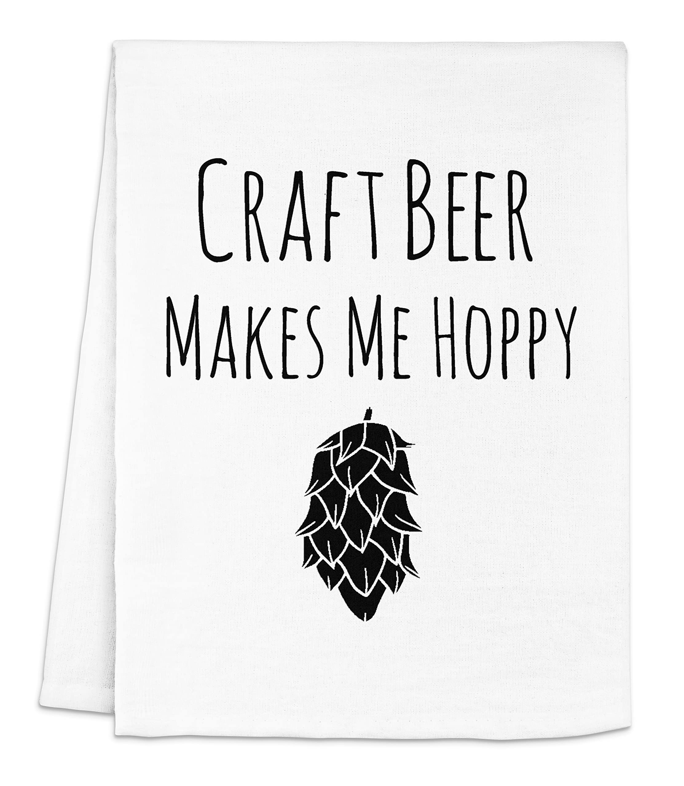 Moonlight Makers Funny Kitchen Towel, Craft Beer Makes Me Hoppy, Flour Sack Dish Towel, Sweet Housewarming Gift, White