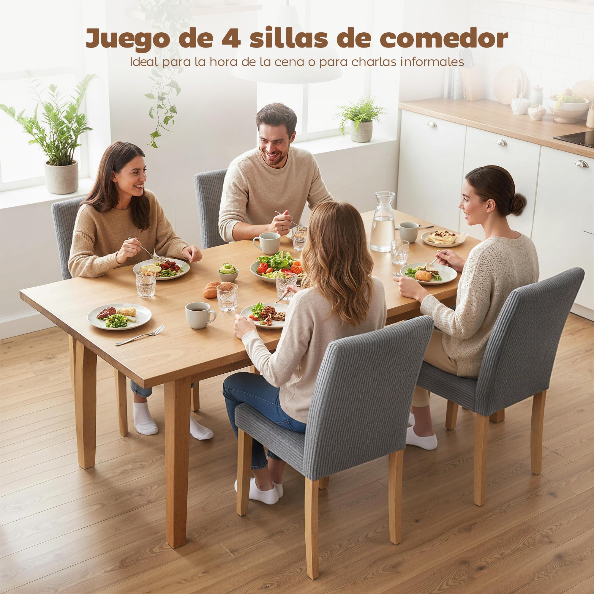 HOMCOM Pack de 4 Sillas de Comedor, Sillas de Cocinas Modernas, Respaldo Alto, Tapizadas en Pana, Asiento Acolchado, Patas de Madera, para Salón, Gris