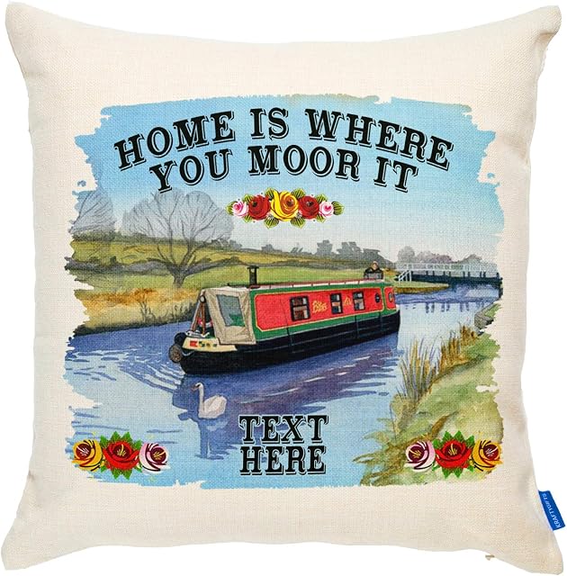 KRAFTYGIFTS Personalised Canal Barge Cushion Cover Art Gift KC06