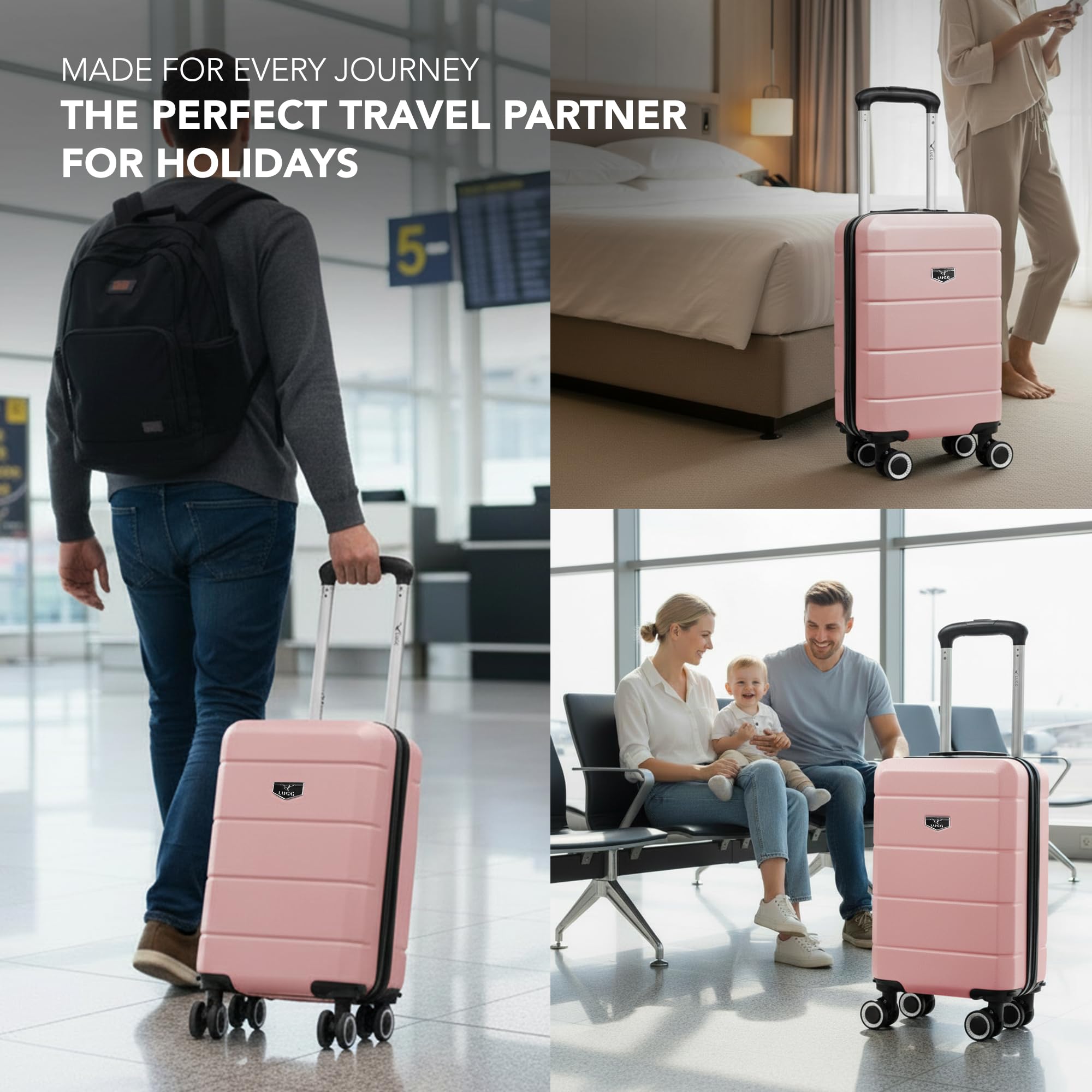 LUGG - Jetset 40cm Suitcase - 40x30x20cm- Ryanair Compatible - Underseat Size - Hard Shell ABS - Spinner & Removable Wheels - Lightweight Travel Luggage- Cream/Brown — view 128