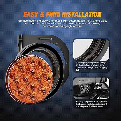 Miniatura 78 de Nilight Luz de faro trasero, redonda, 4 pulgadas, 2 piezas, 24 luces LED blancas, parada, freno, giro, ojales de montaje empotrado, impermeabilidad