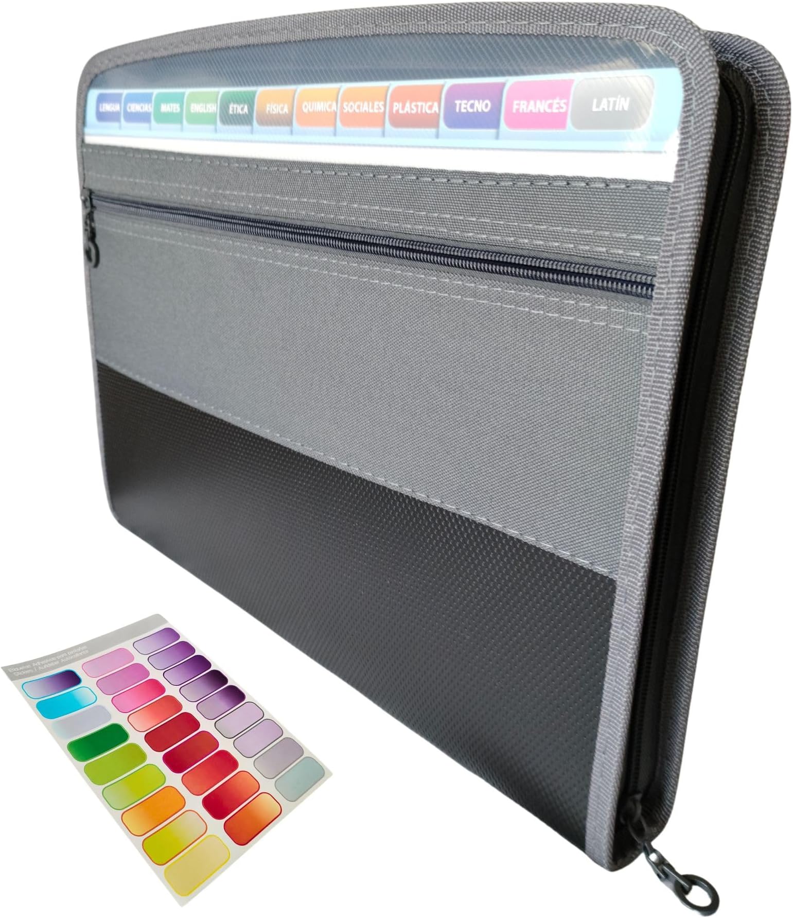 13 Pocket Expanding File Folder with Sticky Labels | A4 Size Accordion Style | Documents Organizer with Zipper Closure | folders for documents | for School Home Office Visa 35 * 4 * 27cm | Grey