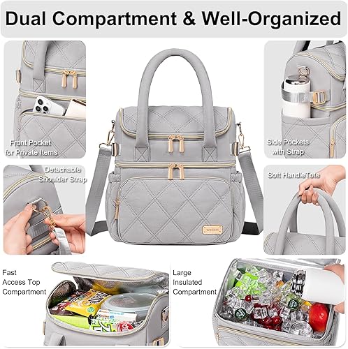 Miniatura 2 de Weitars Lonchera para mujeres y hombres, lonchera de doble cubierta para mujeres, bolsa de almuerzo acolchada para el trabajo, lonchera aislada a