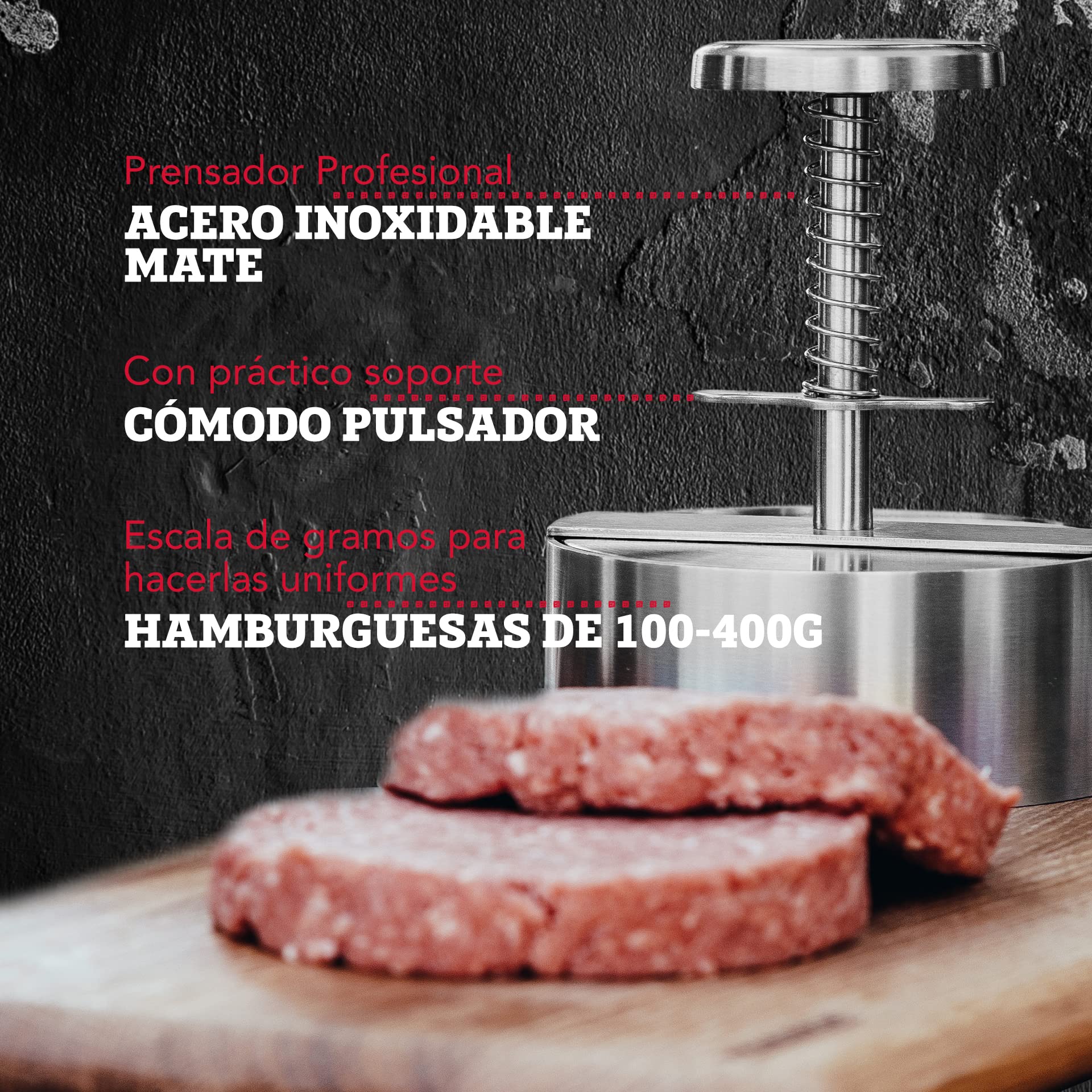 FM Professional Prensa Hamburguesas Profesional XXL Molde de gran tamaño en Acero Inoxidable para Carne, Pescado, Burger Vegana, Filetes Rusos Apta para lavavajillas, 14x11,5cm, 1 ud.