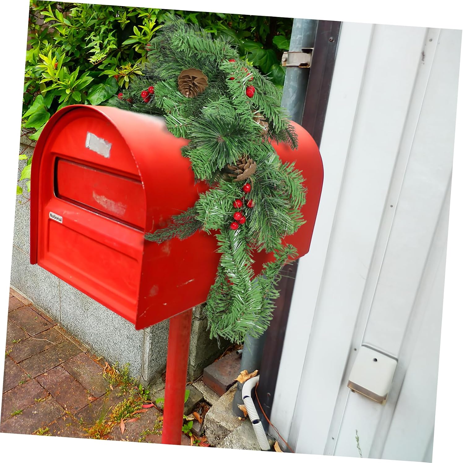 Generic LED Lighted Christmas Mailbox Swag Decoration with Artificial Berries and Leaves Garland Twig Adornment for Holiday Home Decor for Festive Touch and Cozy Atmosphere