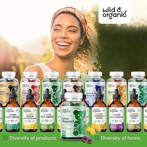 Miniatura 7 de Wild & Organic Gomitas de apoyo hepático, cardo mariano, extracto de raíz de diente de león para desintoxicación de limpieza del hígado, 60 gomitas
