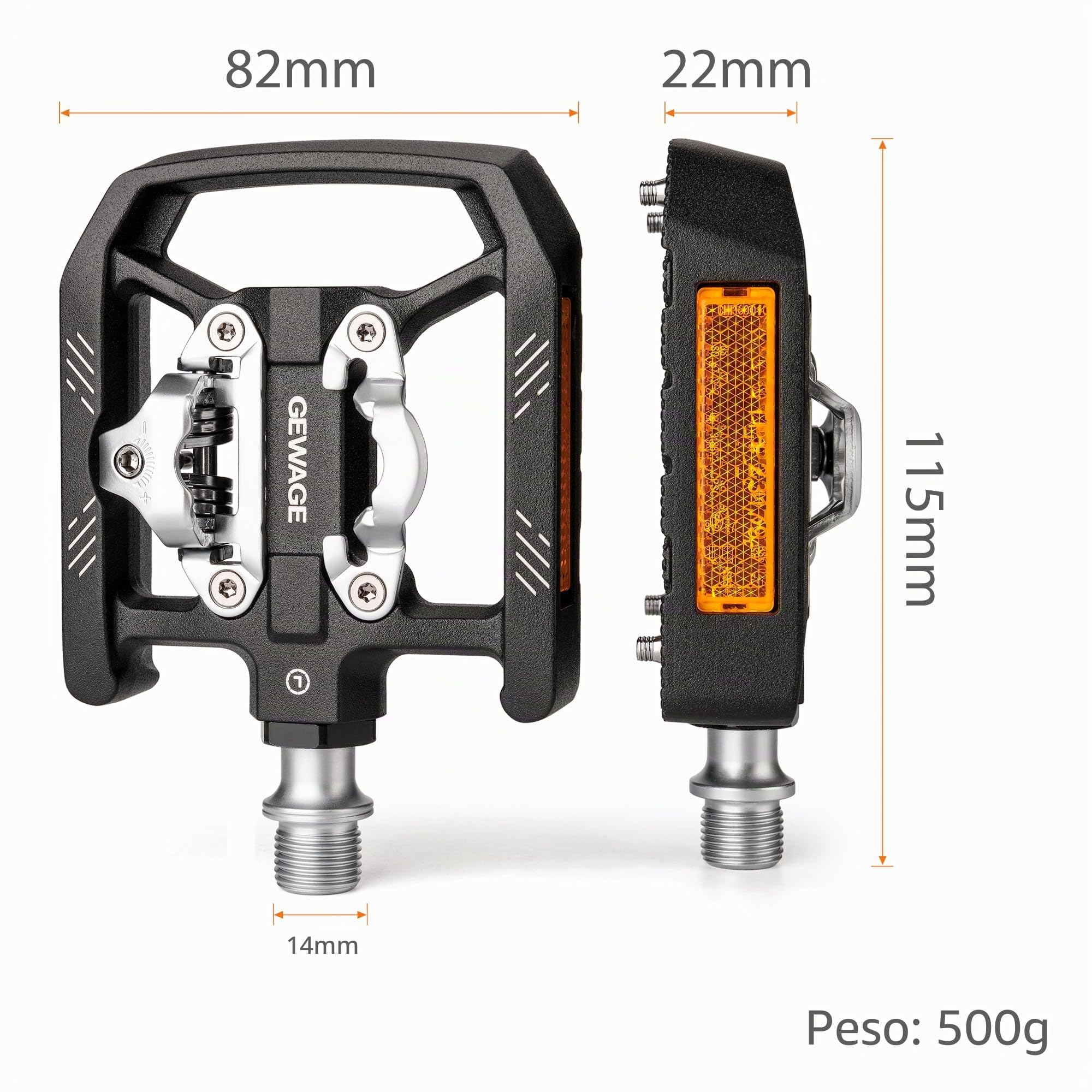 GEWAGE Pedales Bicicleta 2 en 1 SPD/Plataforma – Cuerpo de Aluminio CNC, Tensión Ajustable, Eje Chromoly, Pines Antideslizantes, Incluye 2 Calas SH51, para MTB, Trekking y Bikepacking