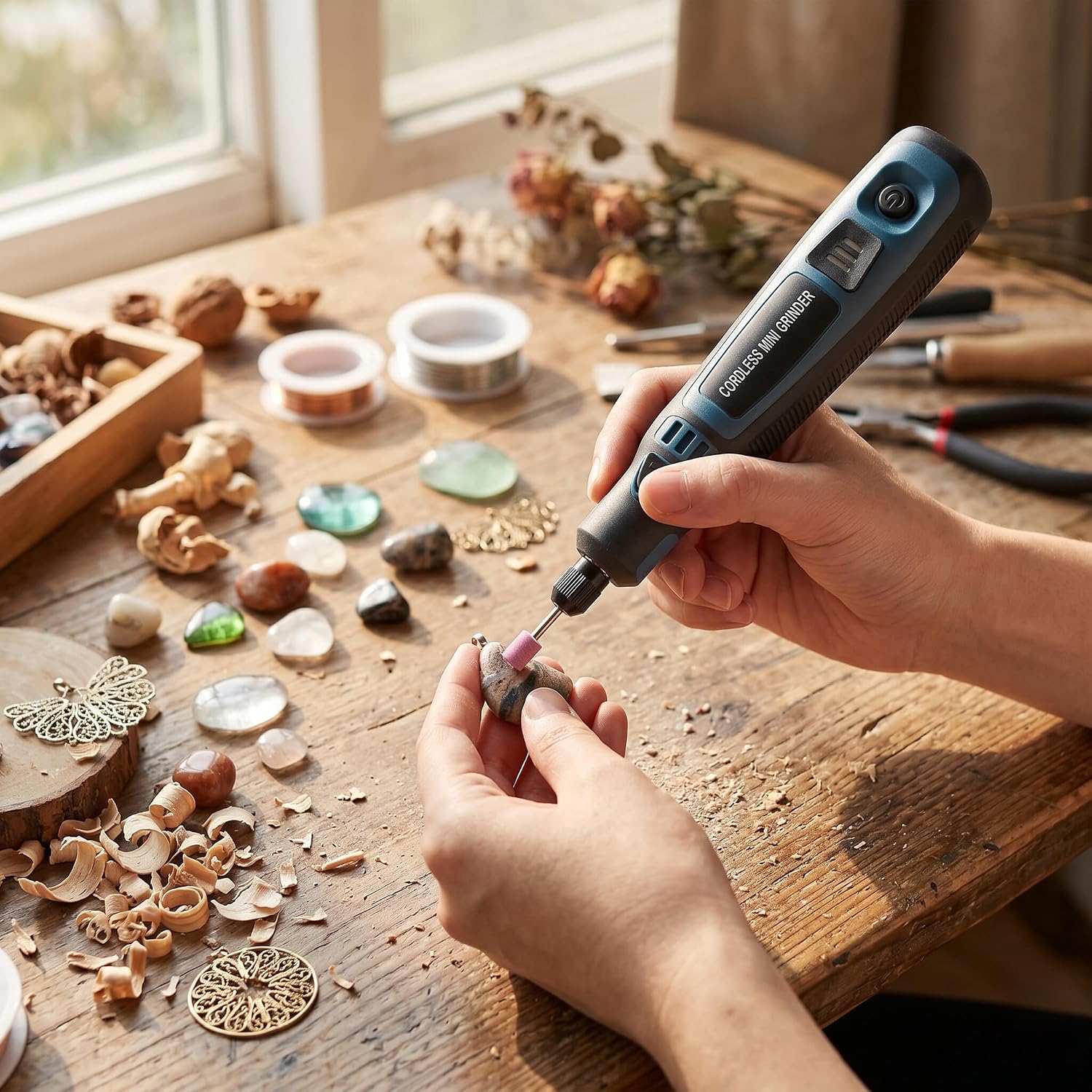 Mini Cordless Rotary Tool, 3 Speed Adjustable Electric Grinder Pen Rotary Tool Kit with 26 Accessories, USB Rechargeable Engraving Sharpening Grinding for DIY Hand Craft image 4