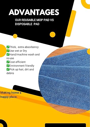 Miniatura 2 de Trapeador de microfibra reutilizable multisuperficie húmedoseco para limpieza de suelos con correas de velcro. Paquete de 2 lavables a máquina.