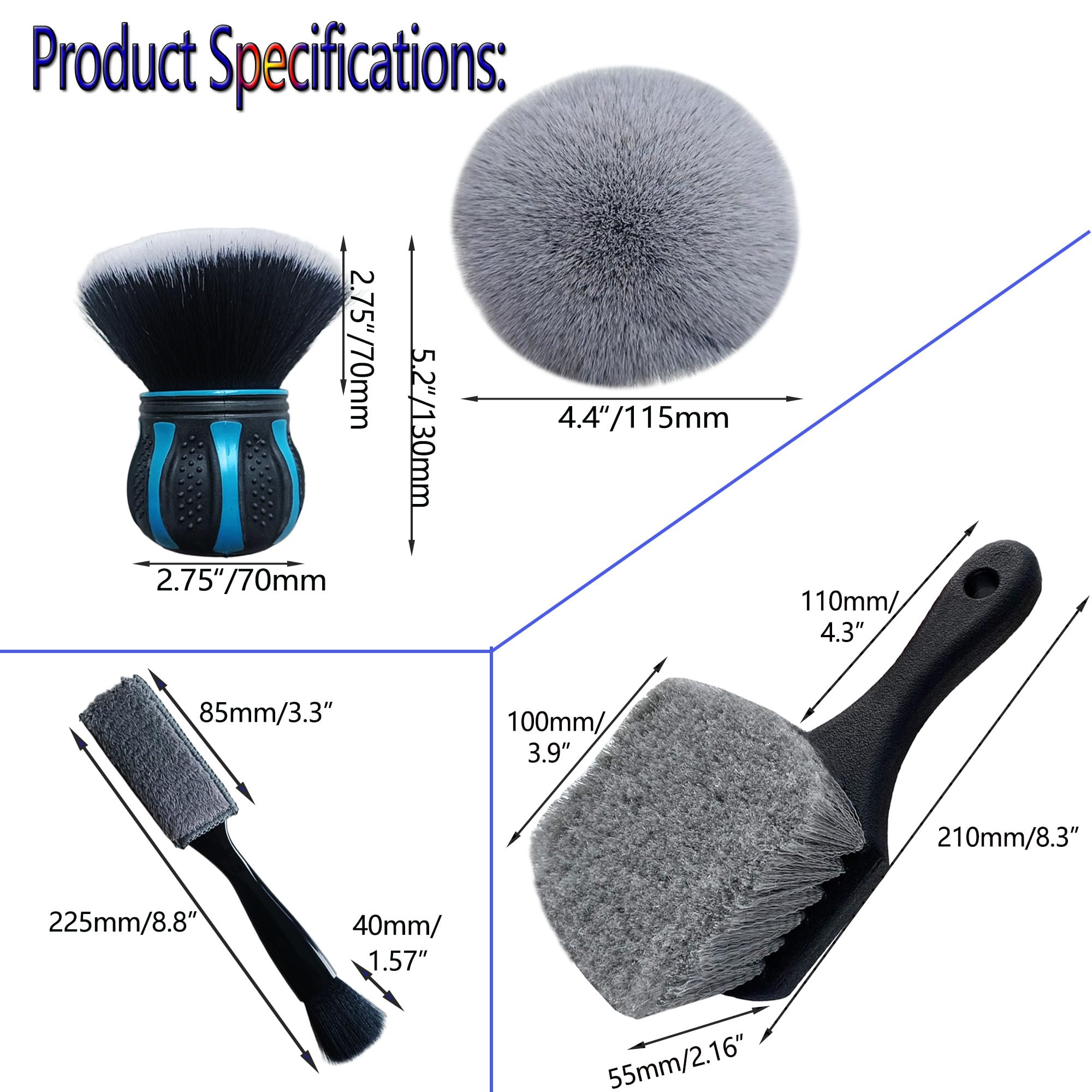 Professionelles Auto-Detail-Pinsel-Set – weiche Borsten, Leder-Armaturenbrettbürste, Dual-End-Entlüftungs- und Fugendüse, langer Griff, Reifenreinigungsbürste für Auto-Detailing, Autowasch-Set