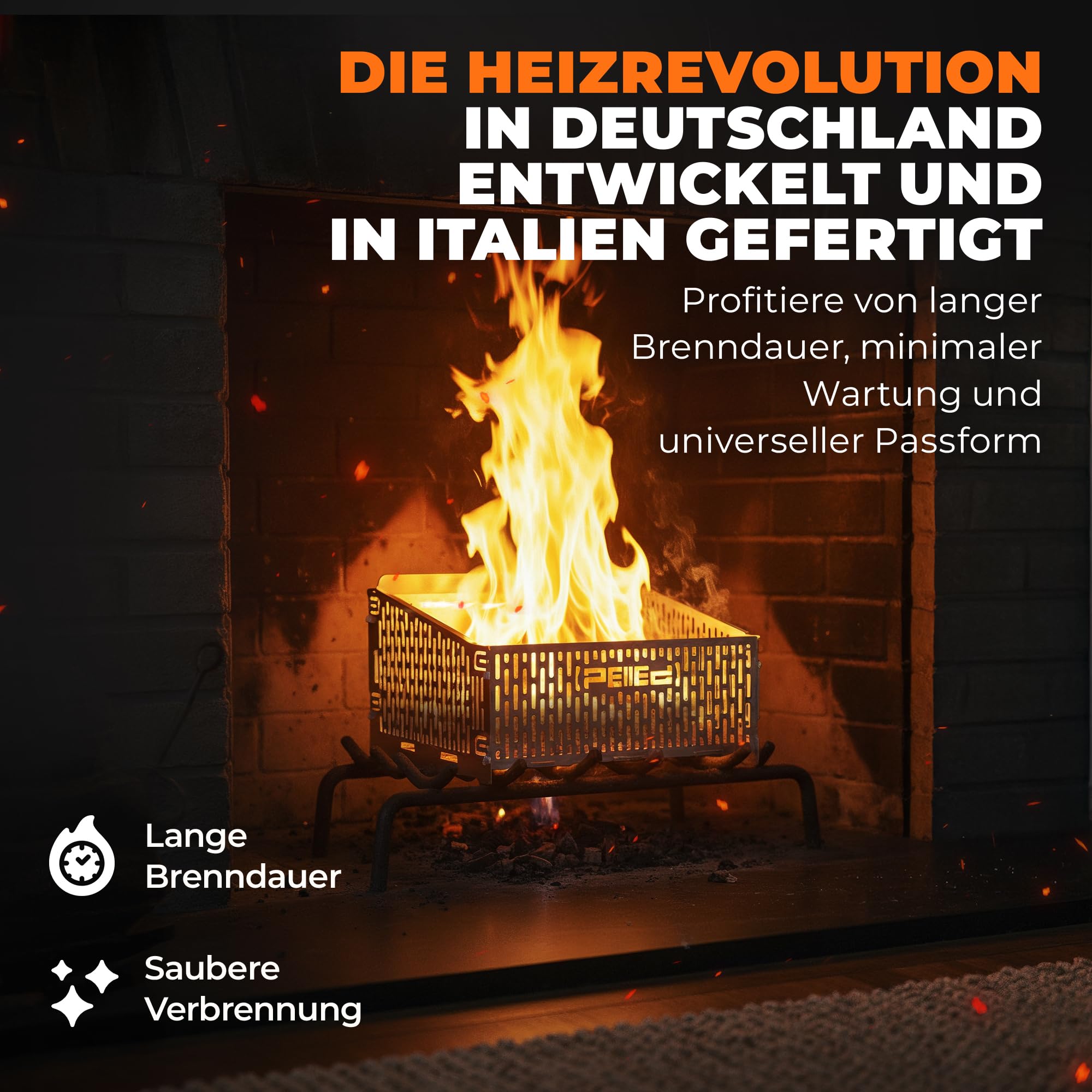 31x25x19cm hitzeresistenter Pelletkorb für Kaminofen | Edelstahl Pelletkorb | Pelletbrennkorb 40% mehr Heizleistung | Pelletkorb für Holzofen mit sauberer Verbrennung | Pelletskorb Kaminofen