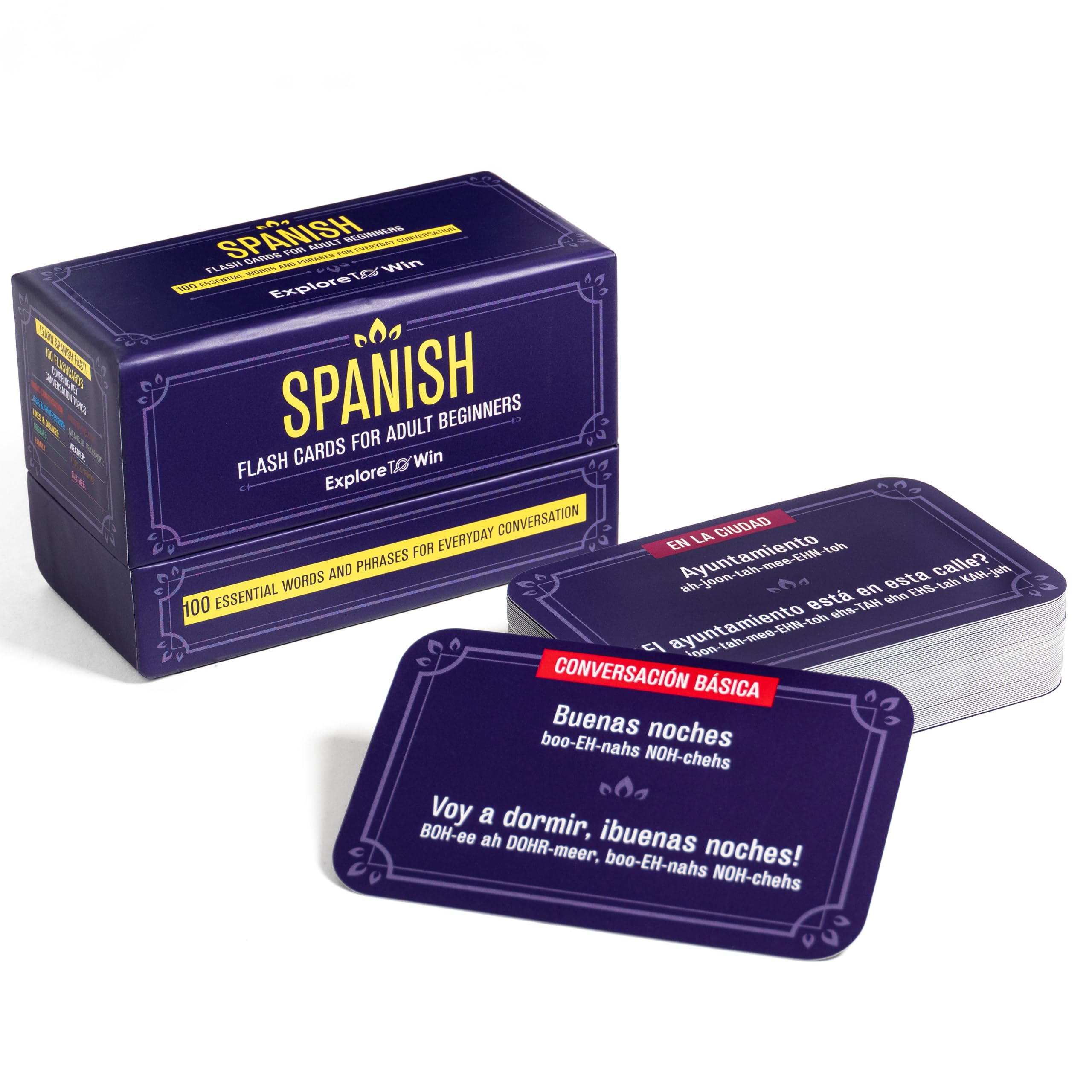 Learn Spanish Flash Cards for Adults & Kids – 3-in-1 Set: 100 Physical Flashcards + 100 Audio Files + eBook with 1,000 Phrases | Practice Common Spanish Verbs, Words & Phrases in Just 10 Minutes a Day