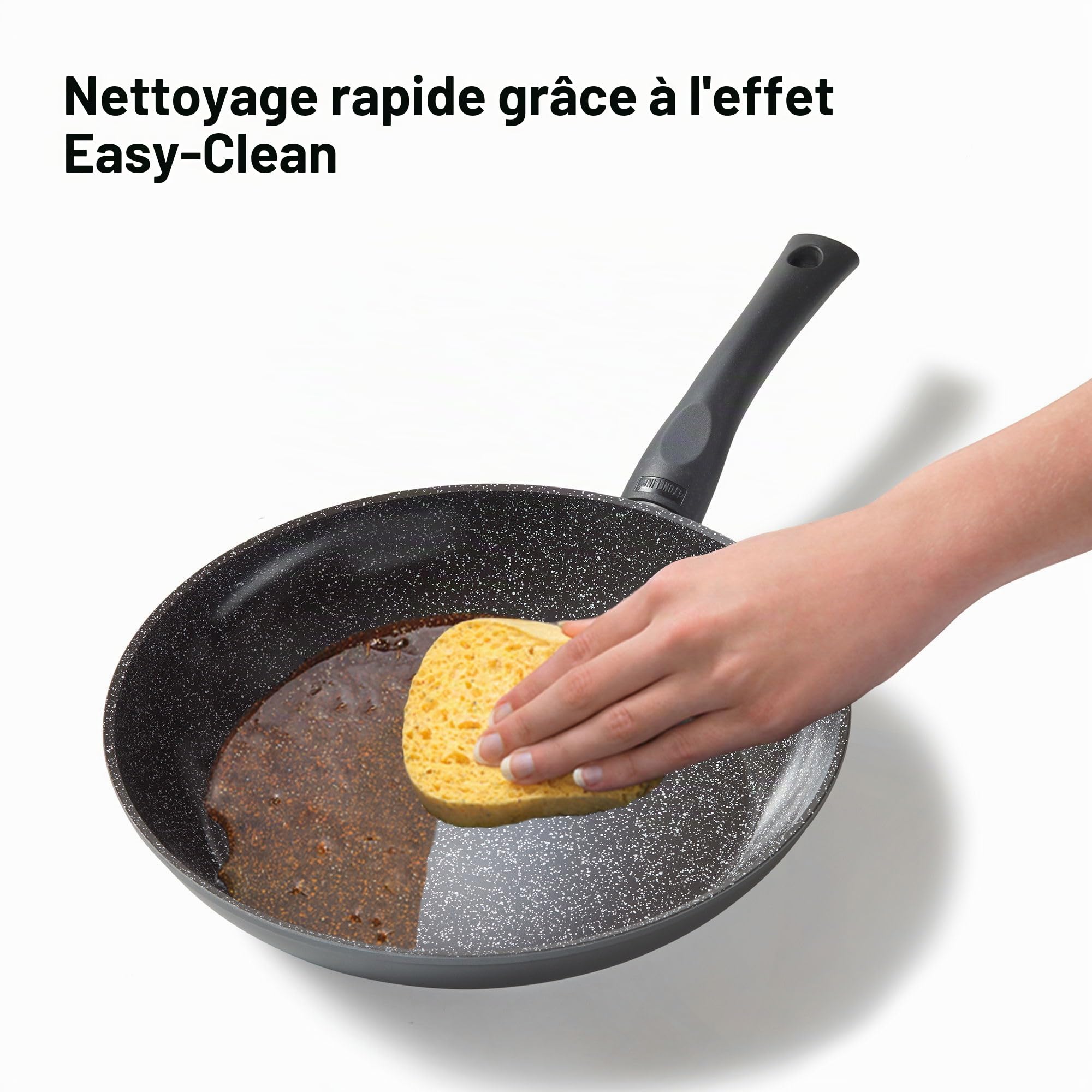 STONELINE Ceramic Lot de 3 Poêles 20/24/28 cm, adaptée à l'Induction, Revêtement Antiadhésif avec de Vraies Particules de Pierre, Cuire, Rôtir et Mijoter sans Huile ni Graisse, Noir