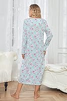 Vista 6 de IZZY + TOBY Camisones de algodón de manga larga para mujer, camisón de algodón suave para mujer, camisón largo para dormir