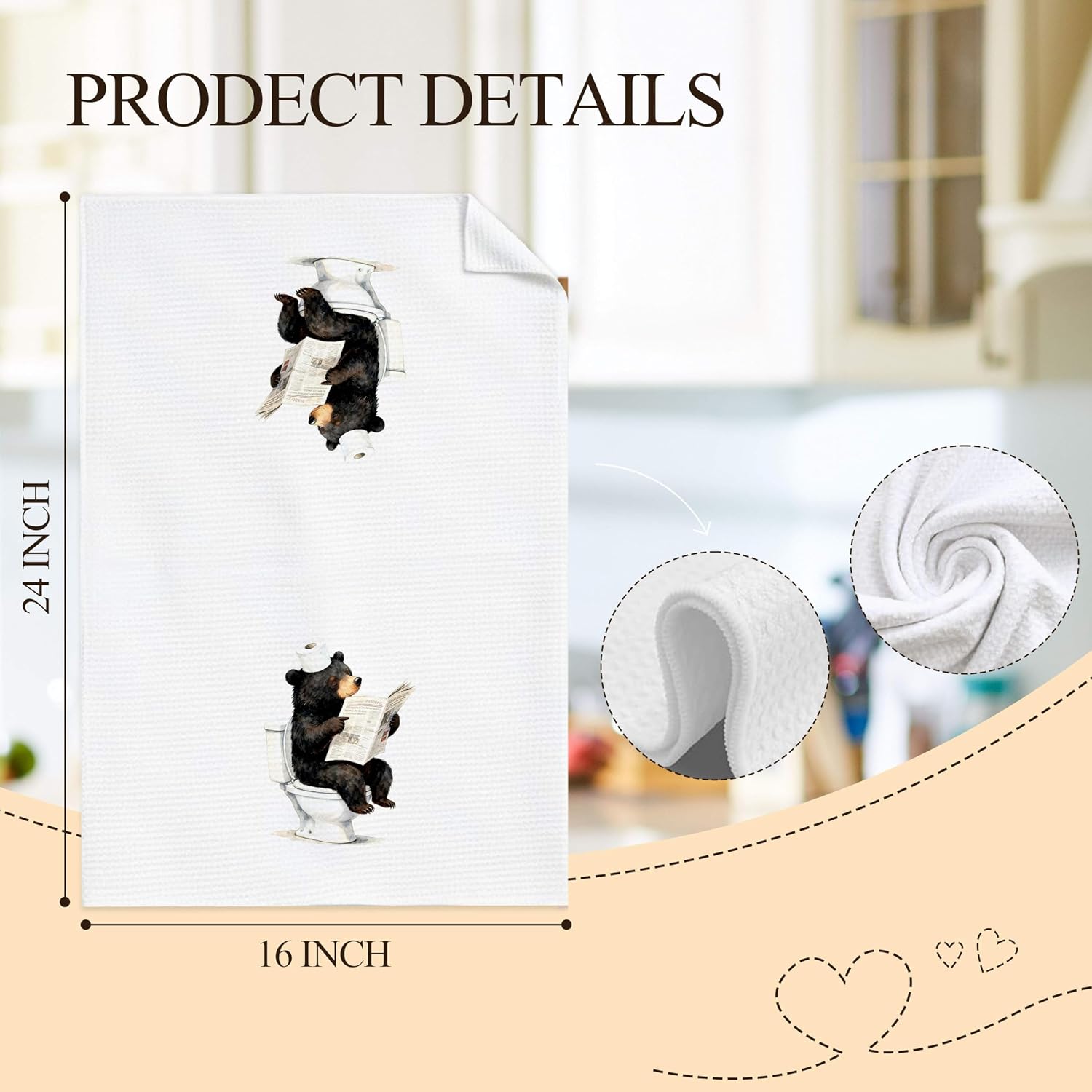 Funny Black Bear Bathroom Hand Towels, Bear Lover Gifts, Humor Bathing Bears Animal Decorative Hand Towels for Bathroom Washroom Restroom, 16x24 Inch Set of 3