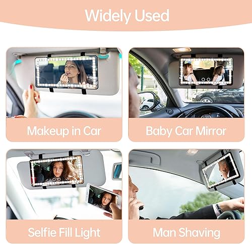 Miniatura 5 de Espejo LED para visera de automóvil, espejo de tocador recargable con 3 modos de luz y pantalla táctil regulable, 60 luces LED, espejo de maquillaje