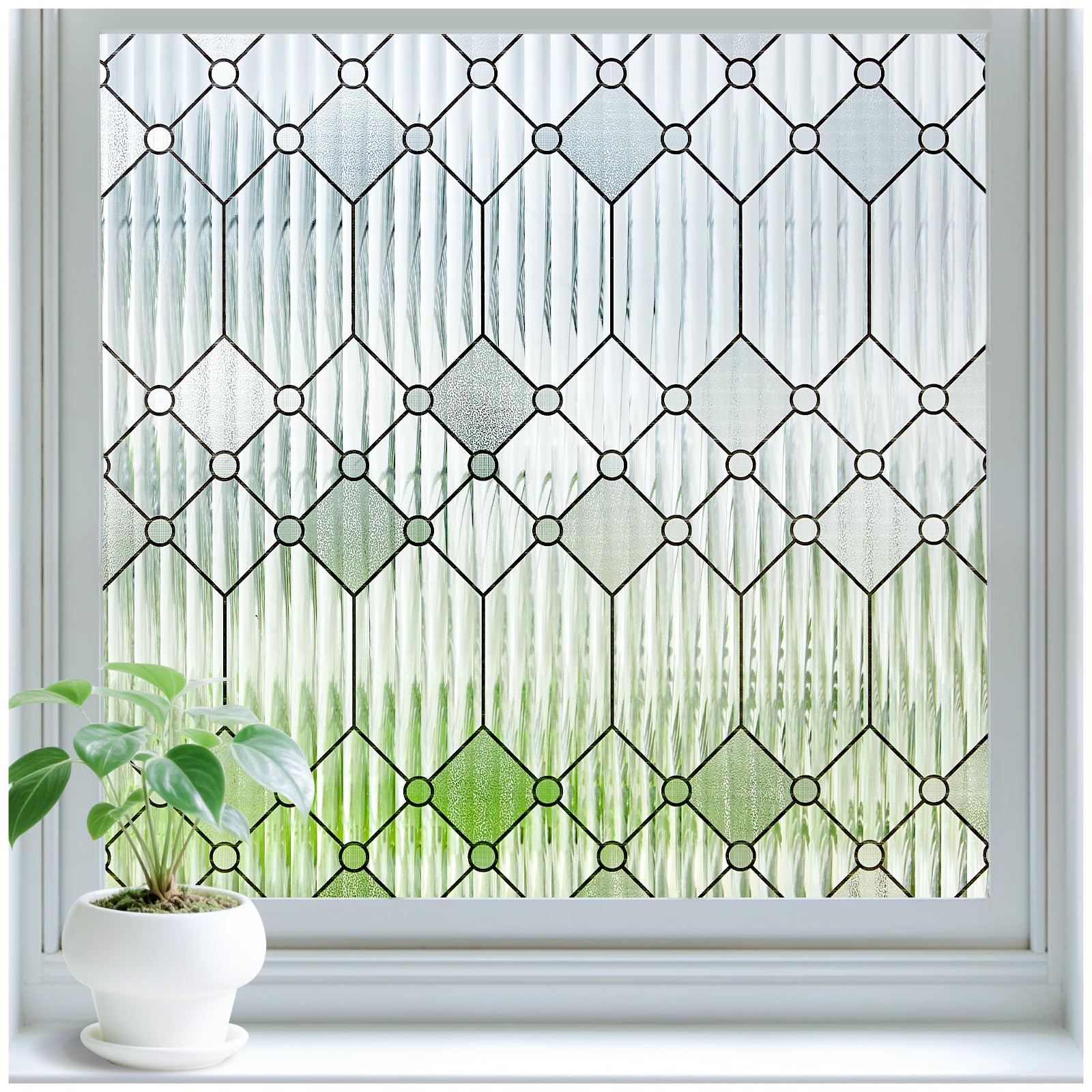 Photo 1 of SUNBABY Reeded Glass Window Privacy Film, Frosted Glass Window Film for Bedroom & Front Door, Static Cling Decorative 3D Window Stickers Day and Night Privacy Sun Heat Blocking (17.5 x 78.7 Inch)