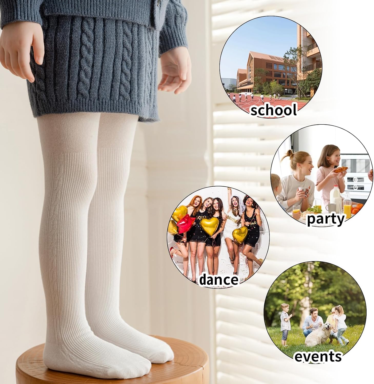 LOLANTA Girls' Tights Cable Knit Stockings Fall Outfits Toddler Winter Cotton Pantyhose 3 Packs 2-10 Yrs