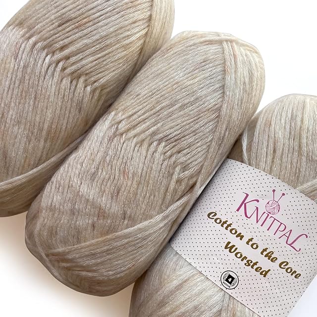 Cotton to The Core Worsted Weight, Aran Tonal Heatherred Chainette Yarn for Knitting & Crochet, Bulk Size 3 Skeins, 597m/300g (Pearl White)