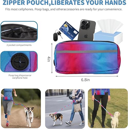 Miniatura 3 de Correa de perro manos libres para perros medianos y grandes, correa de perro manos libres con bolsa de cremallera, adecuada para correr, trotar,