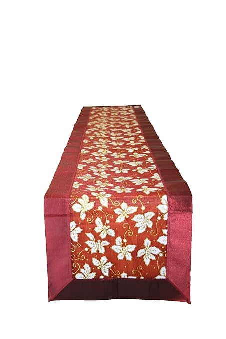 Violet Linen Seasonal Christmas Leaves Design Table Runner, 13