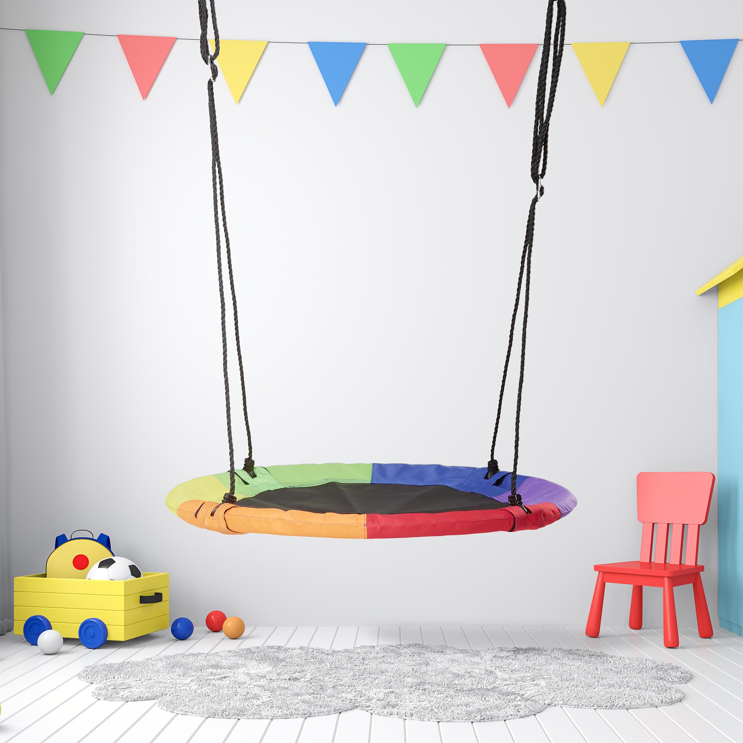 Relaxdays Huśtawka gniazdowa, Ø 100 cm, dla dzieci i dorosłych, z regulacją wysokości, do 150 kg, huśtawka wisząca do ogrodu, kolorowa