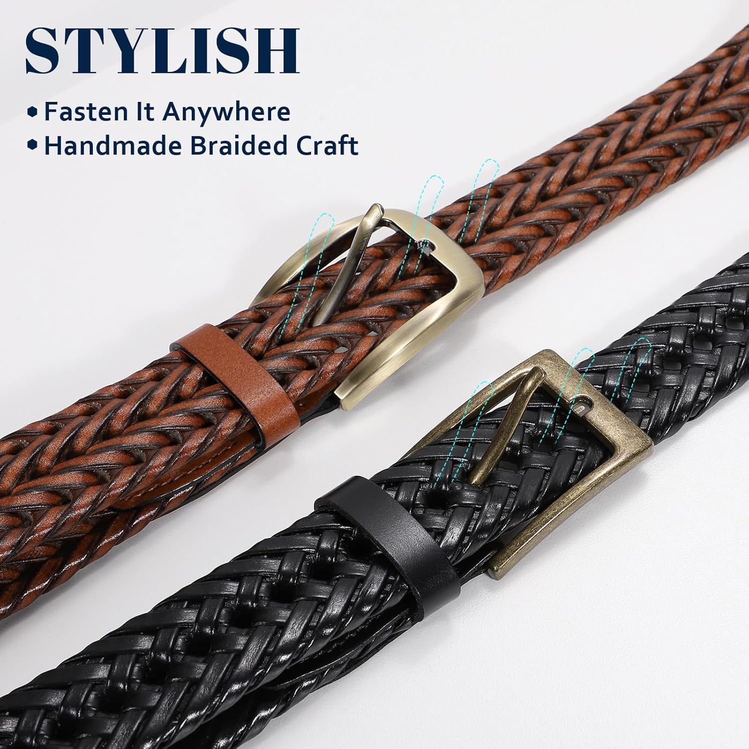 BELTROAD Braided Leather Belt for Men Casual Jeans Golf, Men's Leather Woven Alloy Buckle Hand Braided Belts Gift for Men - Image 4