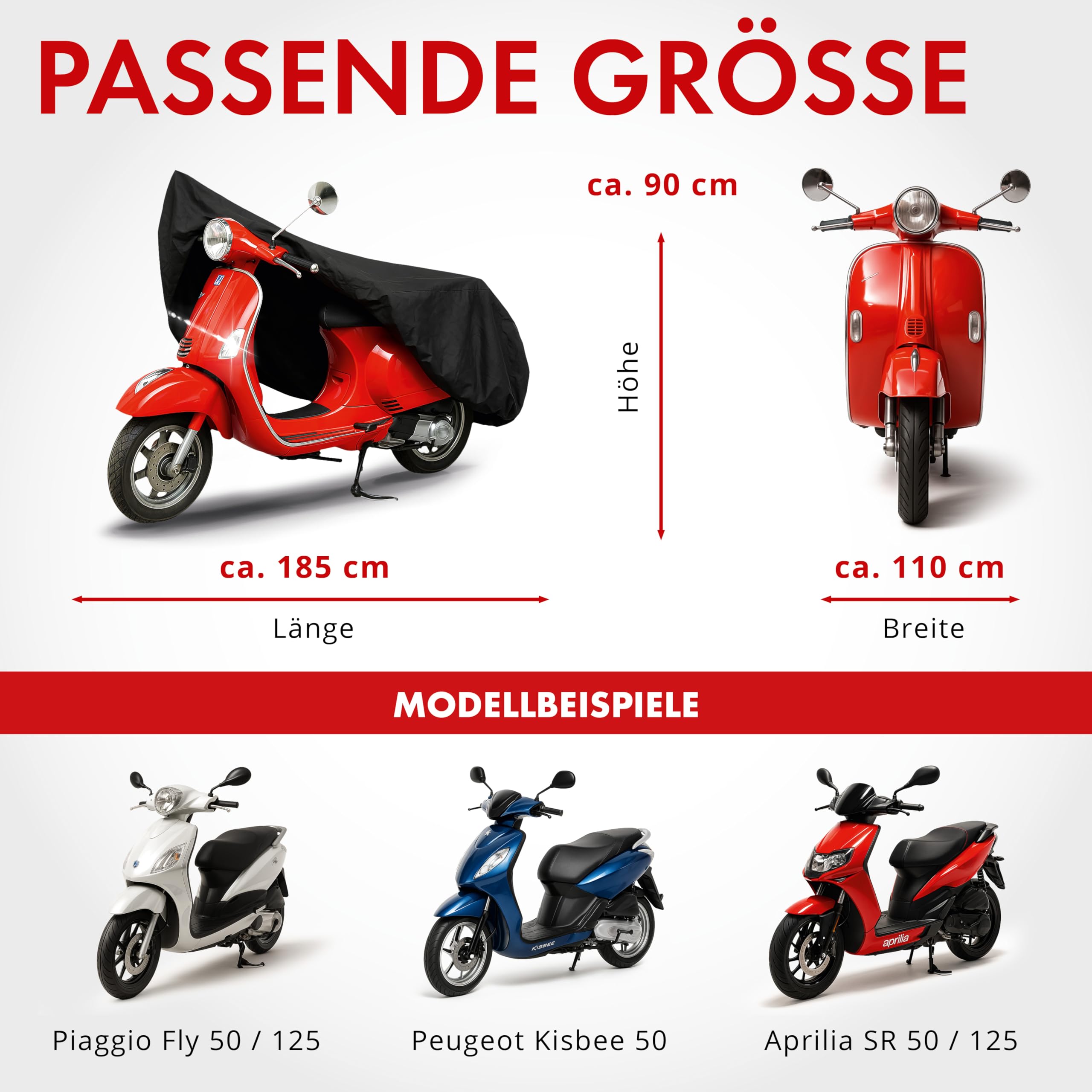 WALSER Premium Motorrad Abdeckplane S, Auszeichnung Sehr Gut* Abdeckplane wasserdicht, Vespa Abdeckplane aus PVC, Outdoor Motorrad Plane, Zubehör, schwarz 185x90x110 cm