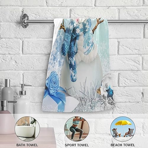 Miniatura 3 de Pfrewn Juego de 2 toallas de mano con diseño de muñeco de nieve de invierno, conos de pino de copo de nieve, color azul, toalla de baño de Navidad