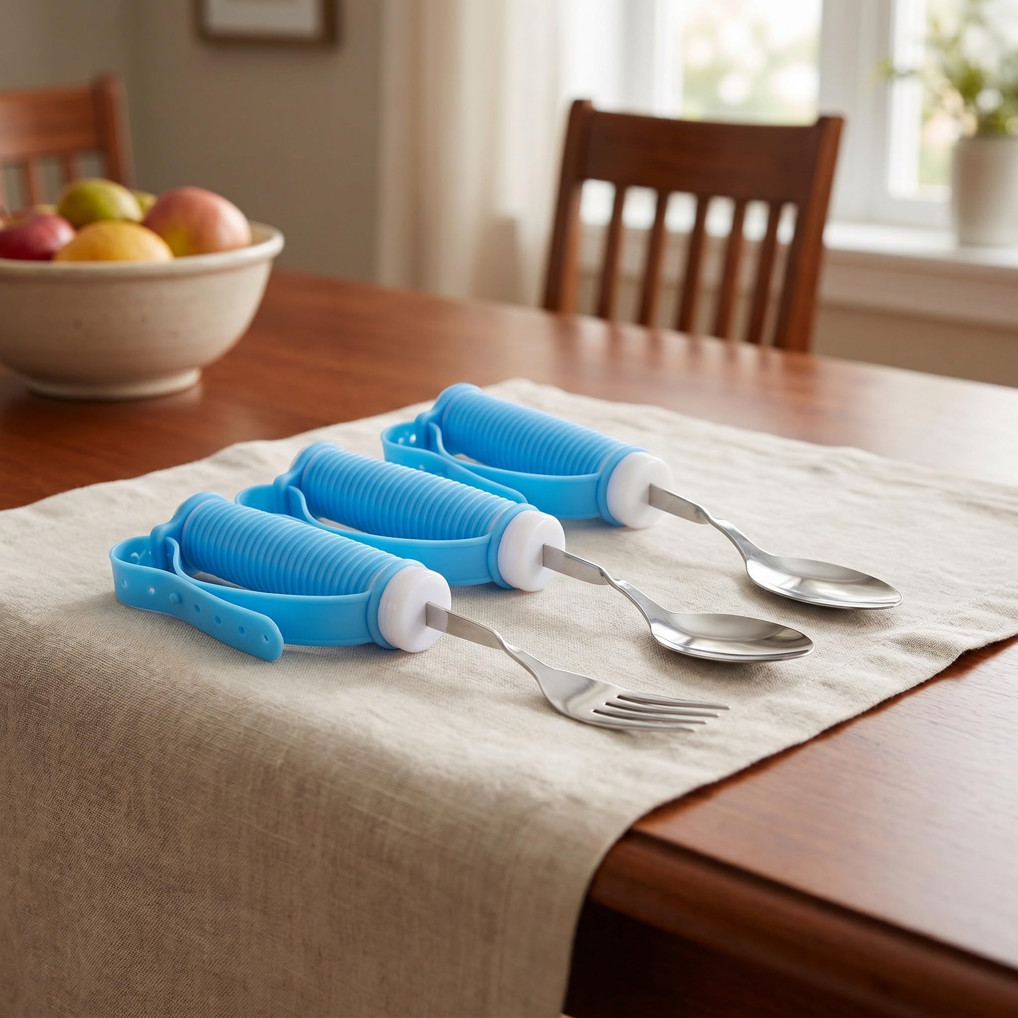 Kisangel Juego de cubiertos adaptados para personas mayores: cubiertos de fácil agarre para personas con ictus o con agarre débil. Utensilios de mesa adaptados: juego de cuchara y tenedor
