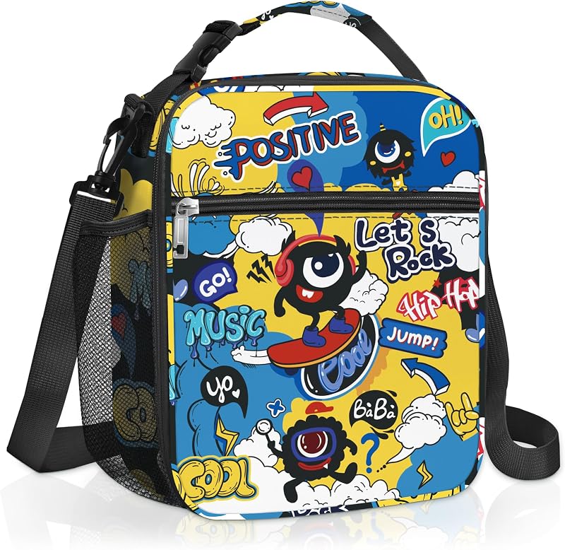 Clastyle Kid Lunch Box for Boy Girl Insulated Lunch Bag Back to School | Large Reusable Leakproof Thermal Cooler Bag for Baby Toddler, Daycare Travel Camp Picnic Food Carrier, Blue Comic Monster