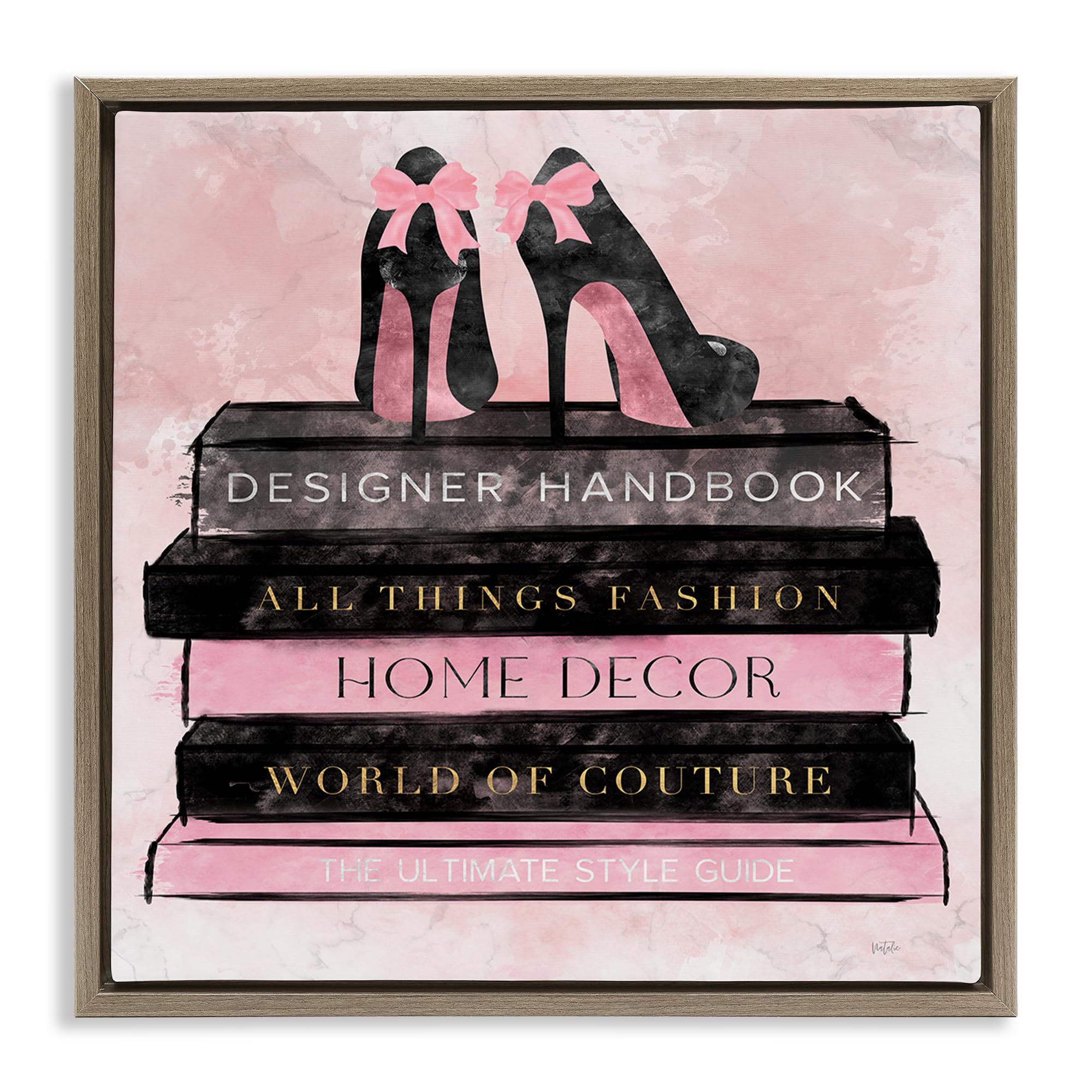 Stupell Industries Montalcino Elm (Textured) 'All Things Fashion Book Stack'| Floating Frame Canvas Art