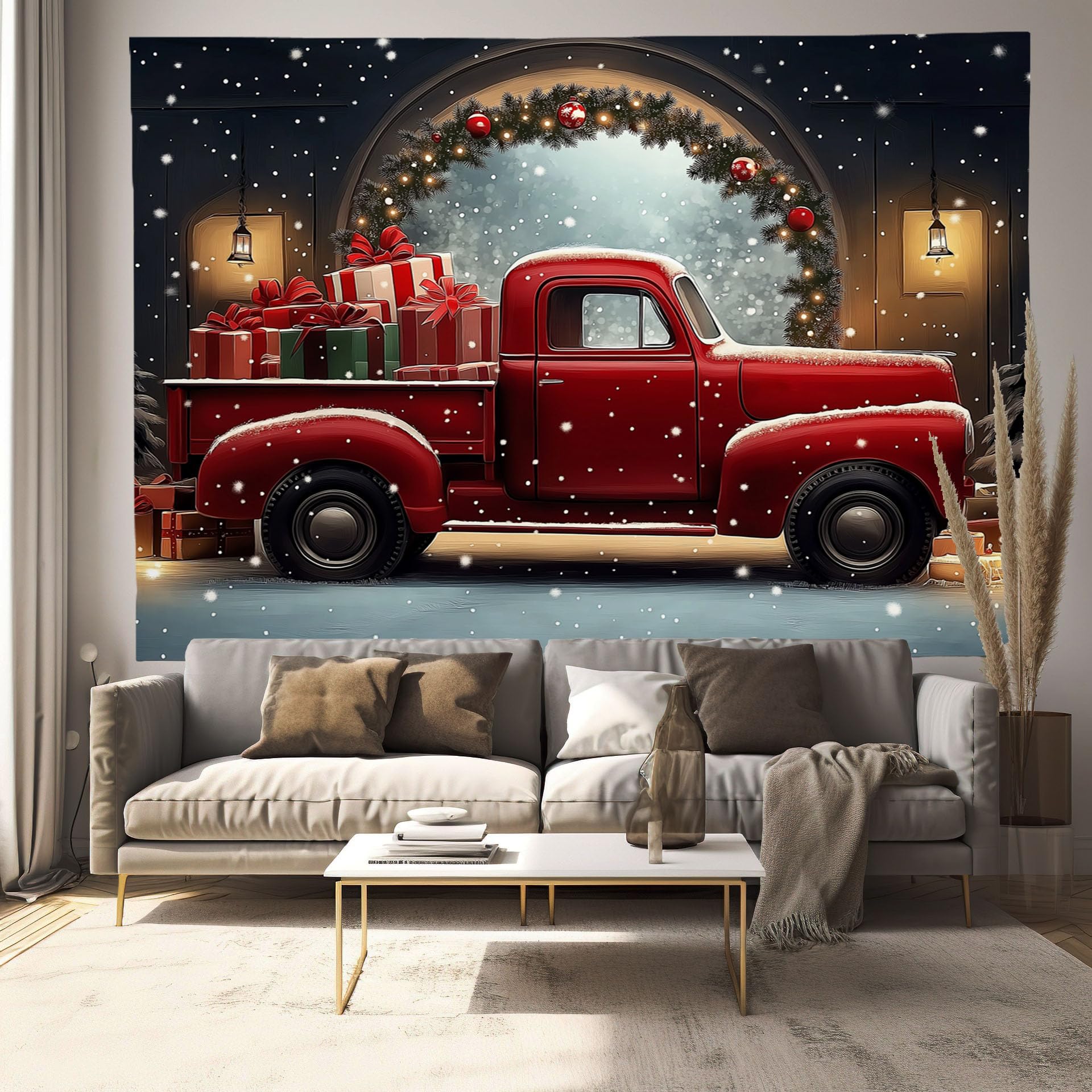 MULERN Vintage Arazzo, 230x180cm Tappezzeria Camion Regalo Di Natale Arazzo, Estetico Panno da Parete Appeso, Decorazione Parete per La Casa, Camera da Letto, Soggiorno(Rosso grigiastro)