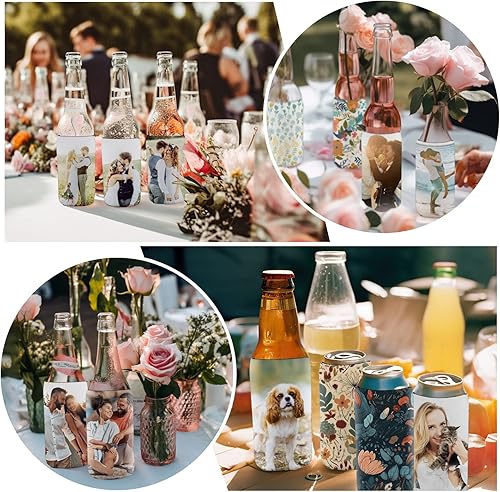 Miniatura 7 de Paquete de 2 enfriadores de latas delgados de neopreno con aislamiento a granel, soporte personalizado para bebidas con logotipo y texto fotográfico