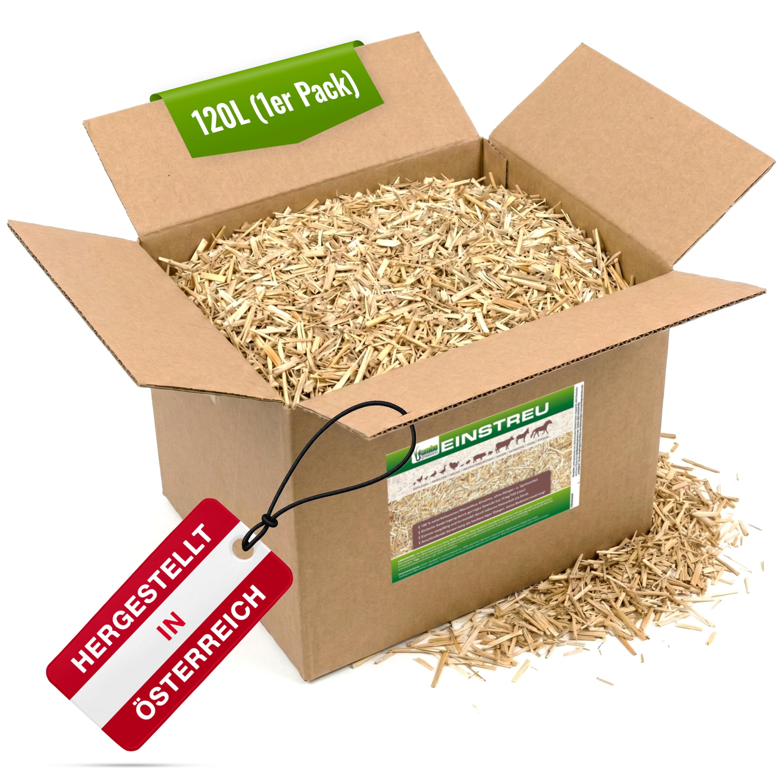 JUMBOGRAS Miscanthus Kleintier Einstreu 6x 20 L – Elefantengras, Chinagras Häckselgut – besonders saugfähig & geruchsbindend – günstige Alternative zu Stroh, Sägespänen & Holzspänen