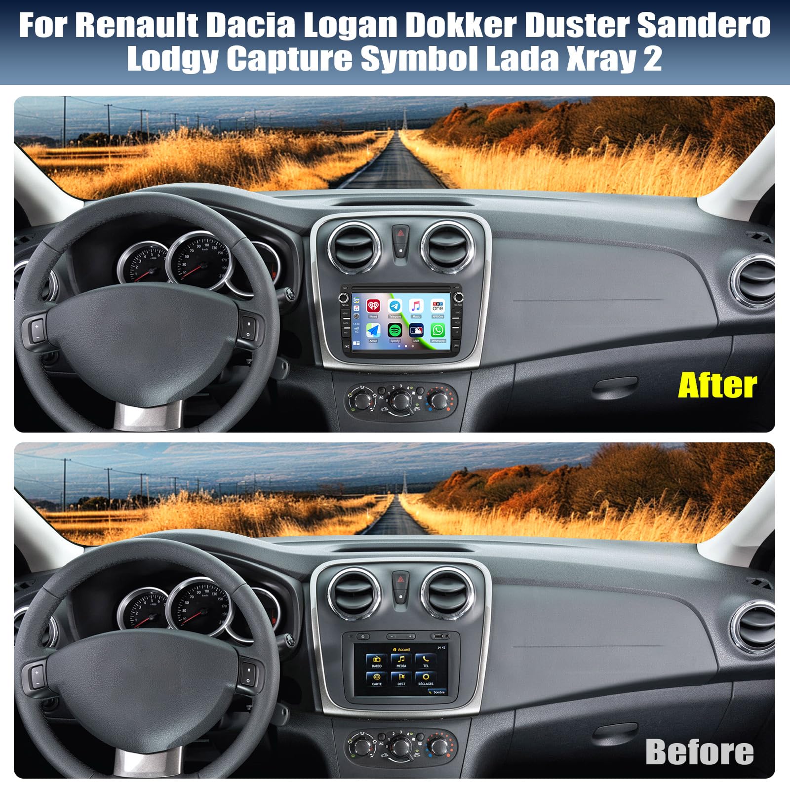 4G+64GB Android 15 CAMECHO Autoradio für Renault Dacia Logon/Duster/Logon/Duster mit Navi Carplay Android Auto Wireless, Double Din mit 7-Zoll Bildschirm mit RDS/FM MirrorLink Bluetooth DSP