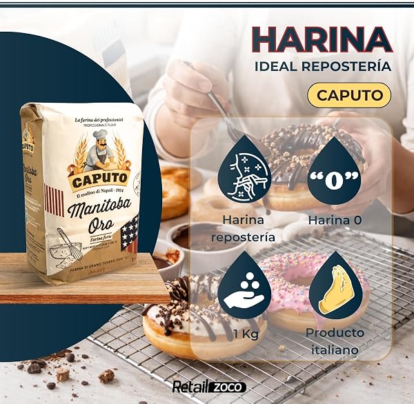 Harina Caputo Manitoba Oro, Origen Italiana, elástica de alto valor proteico, ideal para repostería y productos fermentados, Tipo Harina 0, Contiene 6 unidades de 1 Kg - 3
