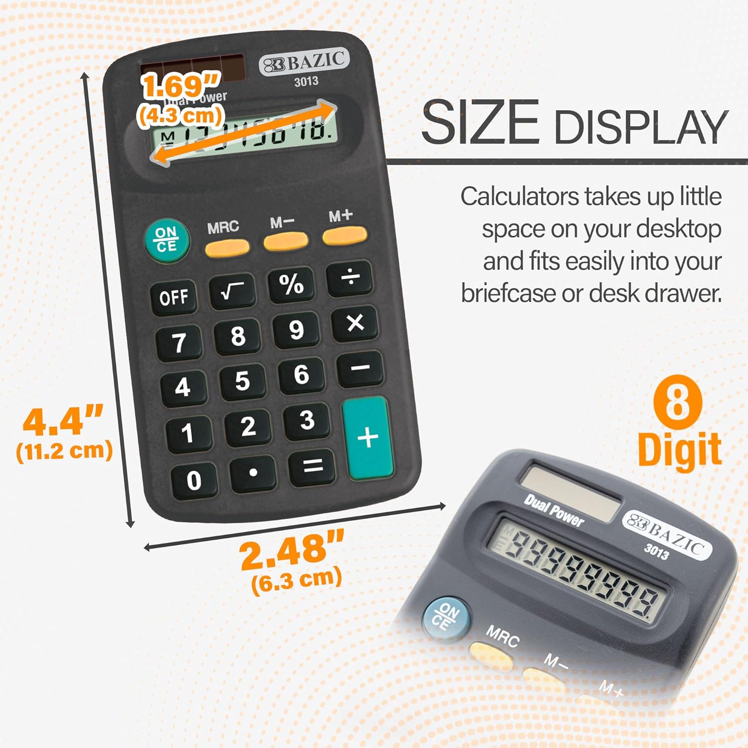 BAZIC Products 8 Digit Pocket Size Calculator, Dual Power Solar & Battery, LCD Display, Mini Small Basic Standard Function Calculators, Black Color, 288-Pack